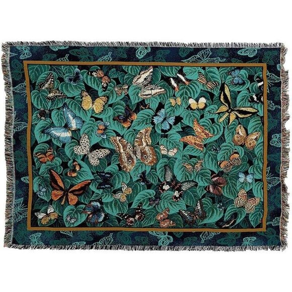 New Butterfly Heavy Afghan Woven Cotton Throw Blanket Gift Butterflies Wings NIP - Picture 1 of 2